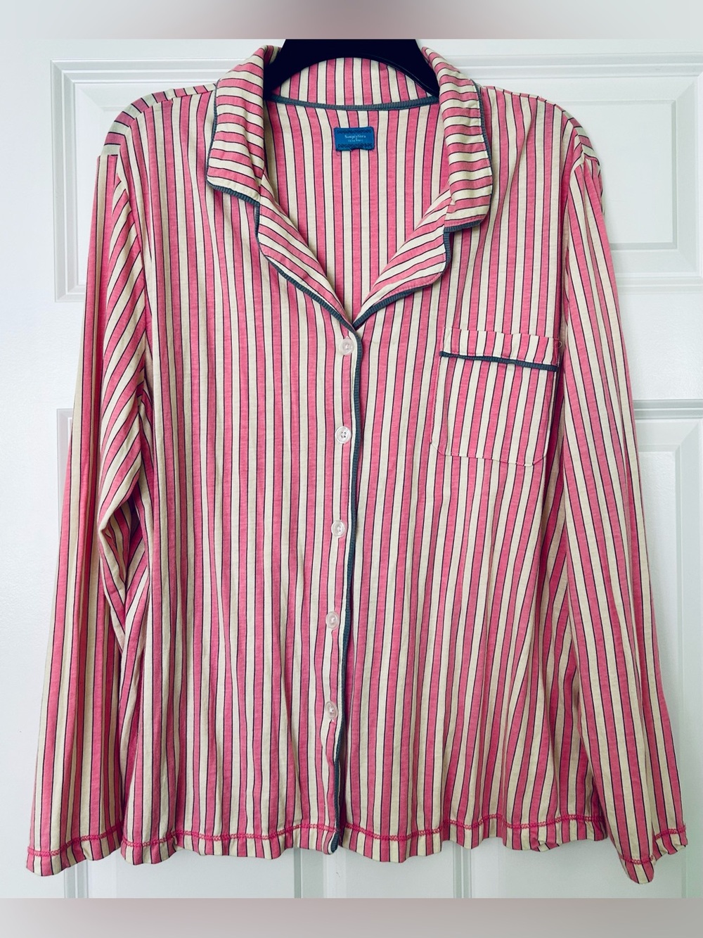 Simply Vera Vera Wang Pink and Cream Striped Button-Front Pajama Top